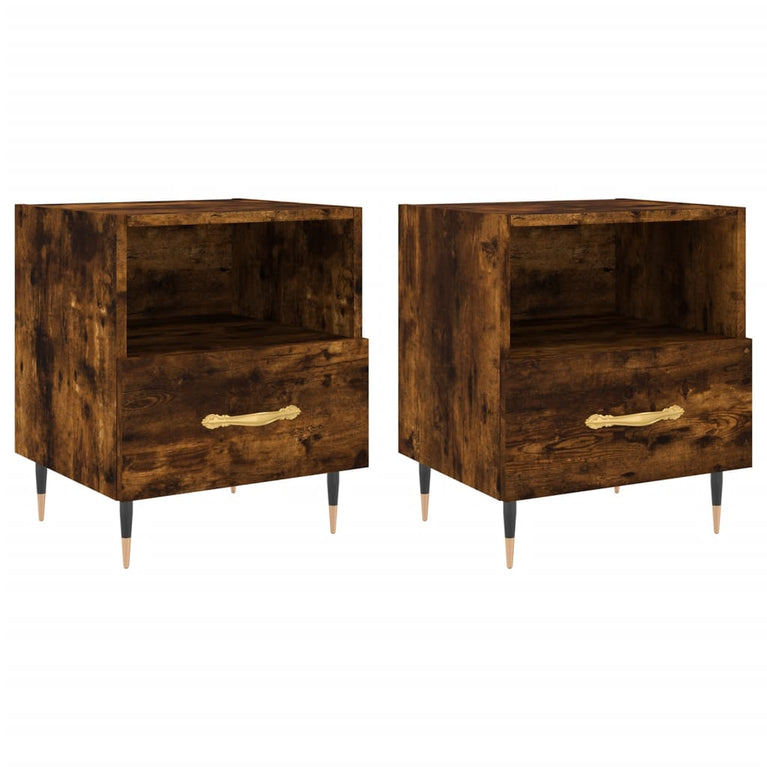 Nachtkastjes 2 st 40x35x47,5 cm bewerkt hout gerookt eikenkleur MeubelReus