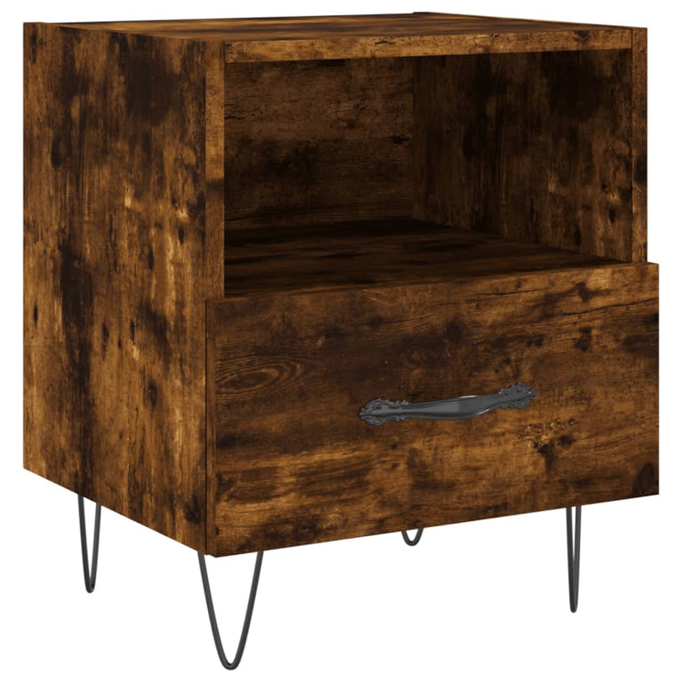 Nachtkastje 40x35x47,5 cm bewerkt hout gerookt eikenkleurig MeubelReus