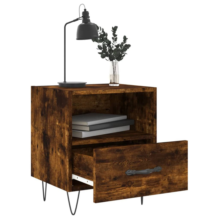 Nachtkastje 40x35x47,5 cm bewerkt hout gerookt eikenkleurig MeubelReus