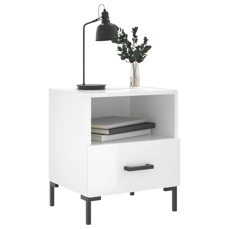 Nachtkastje 40x35x47,5 cm bewerkt hout hoogglans wit MeubelReus