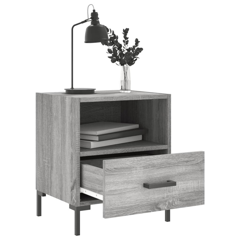 Nachtkastje 40x35x47,5 cm bewerkt hout grijs sonoma eikenkleur MeubelReus