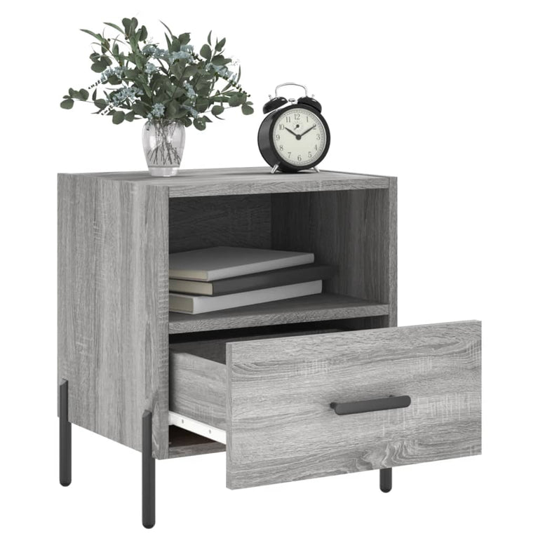 Nachtkastje 40x35x47,5 cm bewerkt hout grijs sonoma eikenkleur MeubelReus