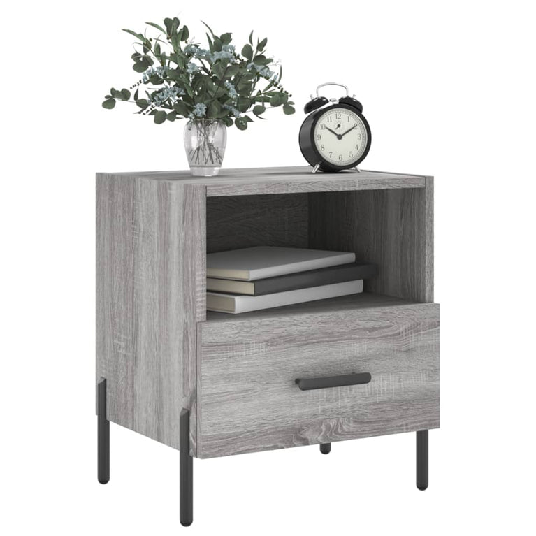 Nachtkastje 40x35x47,5 cm bewerkt hout grijs sonoma eikenkleur MeubelReus
