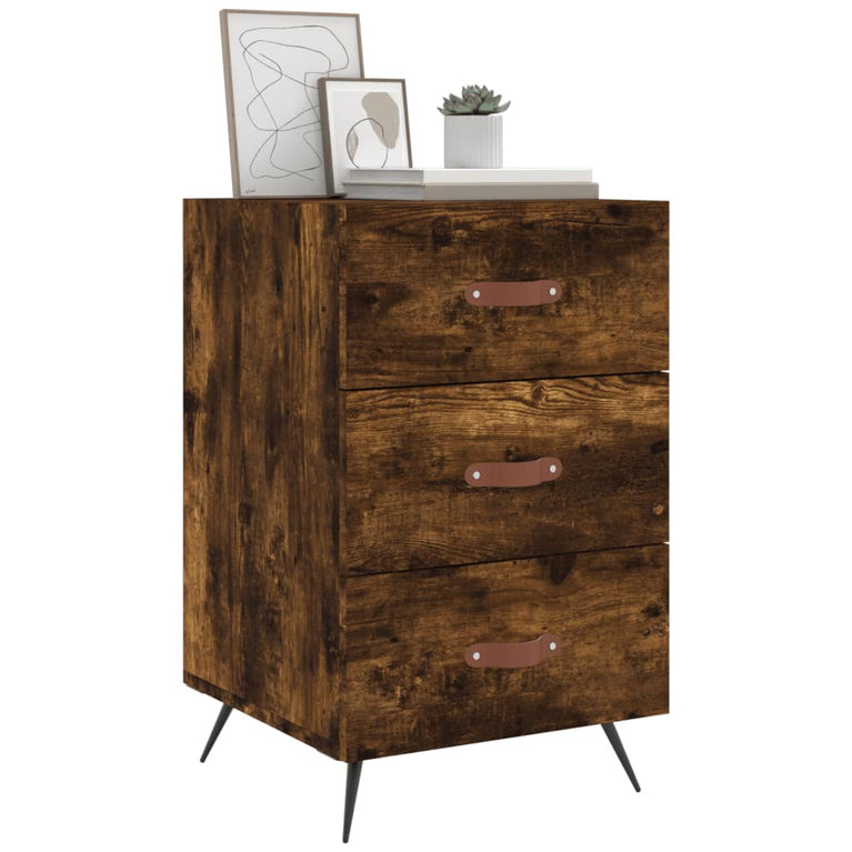 Nachtkastje 40x40x66 cm bewerkt hout gerookt eikenkleurig MeubelReus