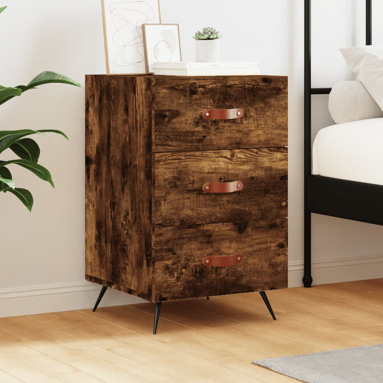 Nachtkastje 40x40x66 cm bewerkt hout gerookt eikenkleurig MeubelReus