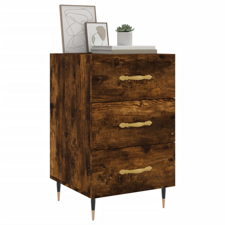 Nachtkastje 40x40x66 cm bewerkt hout gerookt eikenkleurig MeubelReus