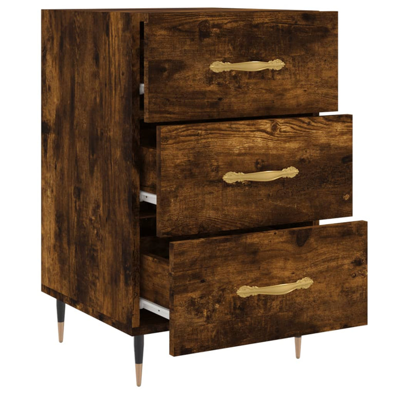Nachtkastje 40x40x66 cm bewerkt hout gerookt eikenkleurig MeubelReus