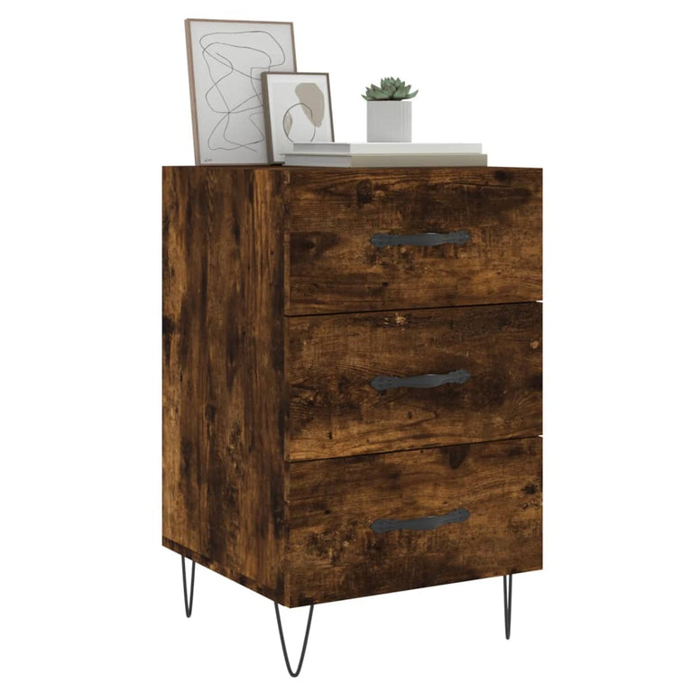 Nachtkastje 40x40x66 cm bewerkt hout gerookt eikenkleurig MeubelReus