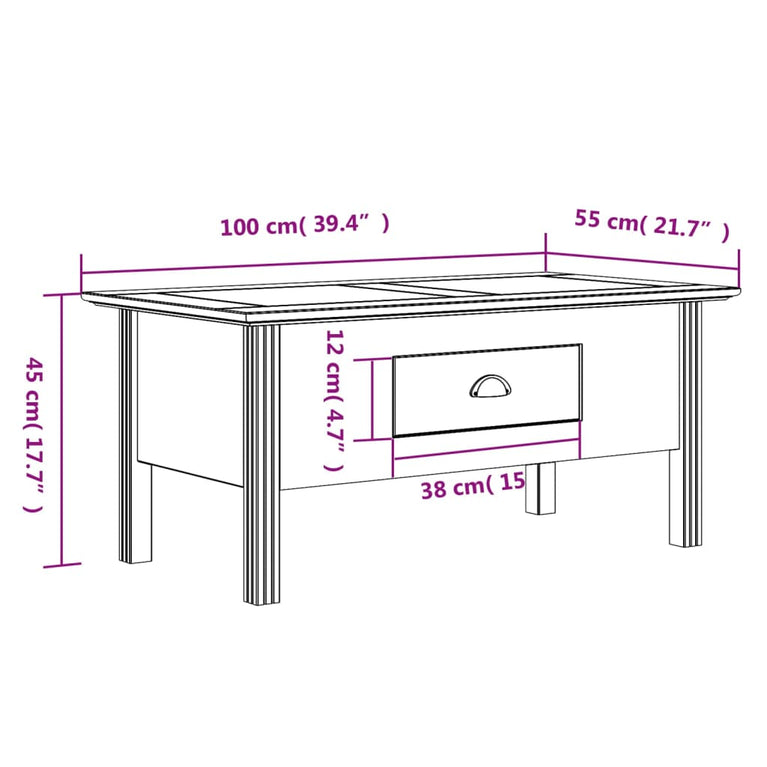 Salontafel BODO 100x55x45 cm massief grenenhout wit MeubelReus
