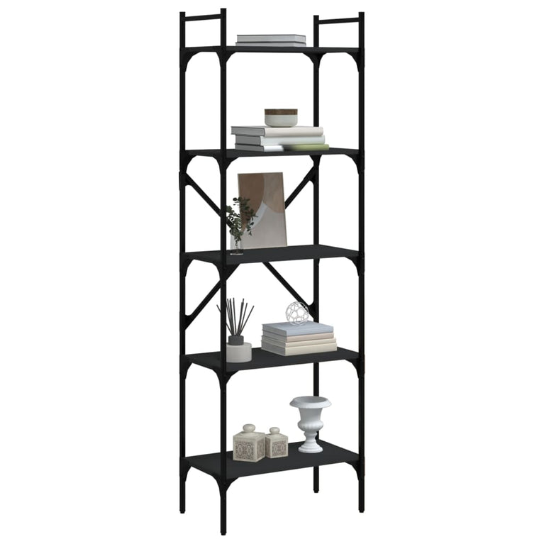 Boekenkast 5-laags 56x31,5x174 cm bewerkt hout zwart MeubelReus