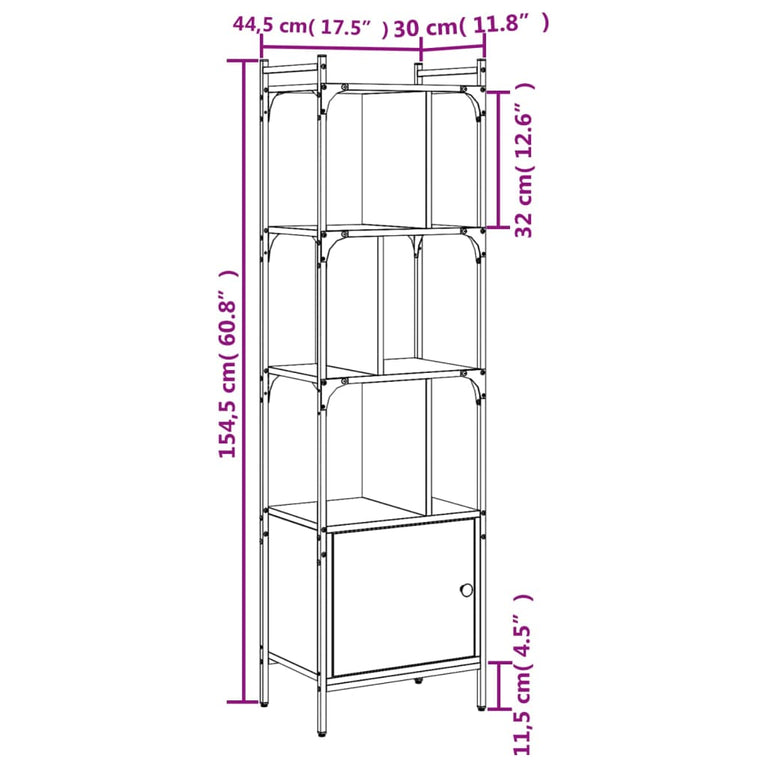 Boekenkast met deur 44,5x30x154,5 cm bewerkt hout zwart MeubelReus