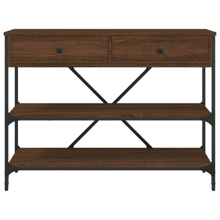 Wandtafel met lades en schappen bewerkt hout bruin eikenkleur MeubelReus