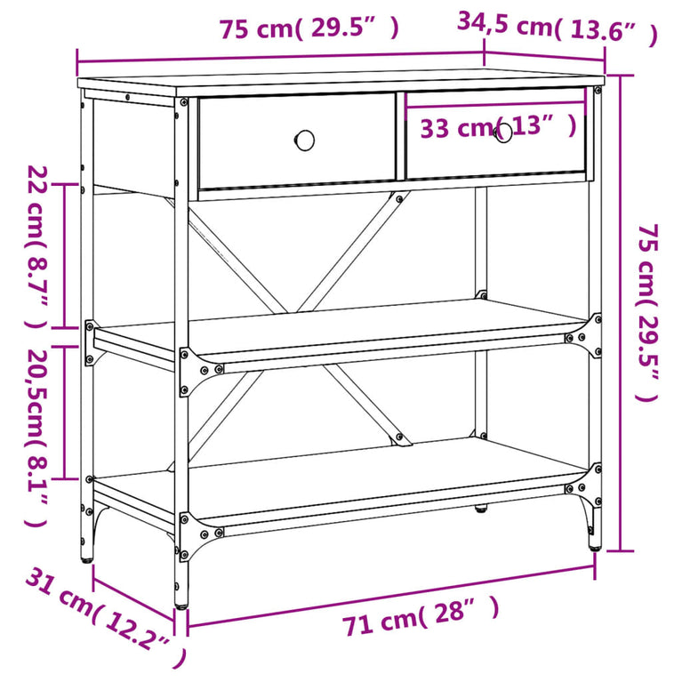 Wandtafel 75x34,5x75 cm bewerkt hout gerookt eikenkleurig MeubelReus