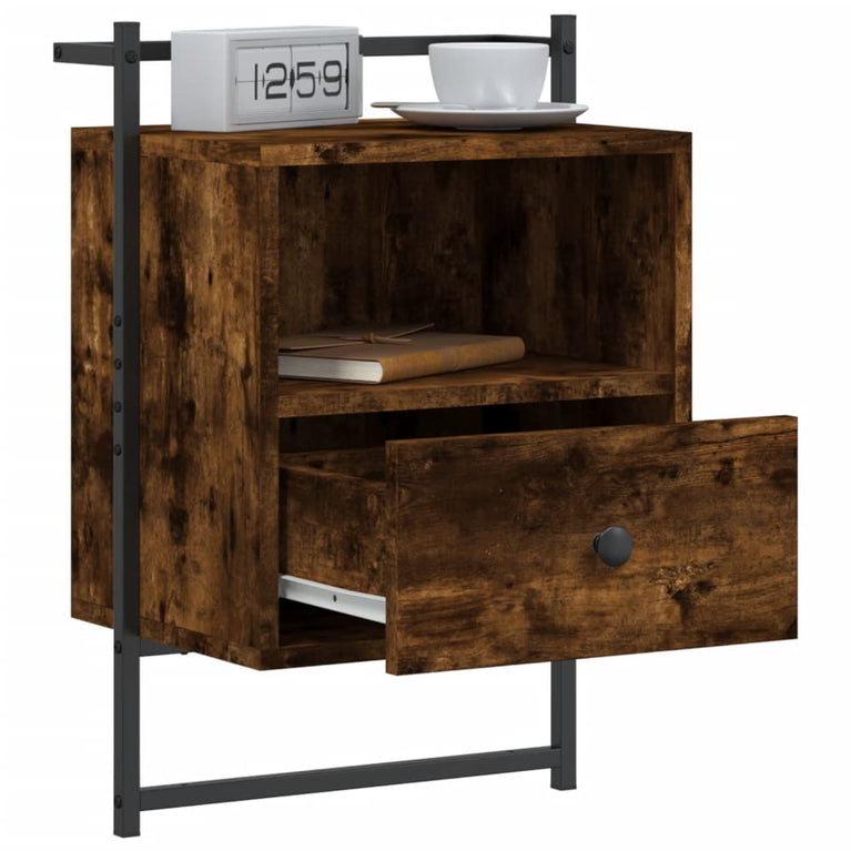 Nachtkastjes 2 st wandgemonteerd 40x30x61 cm hout gerookt eiken MeubelReus