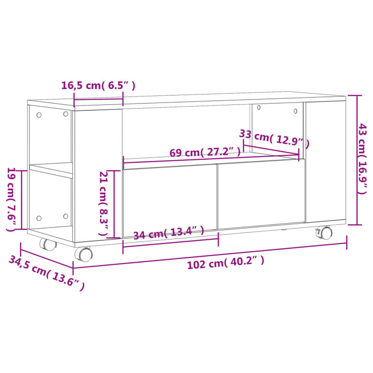 Tv-meubel 102x34,5x43 bewerkt hout hoogglans wit MeubelReus