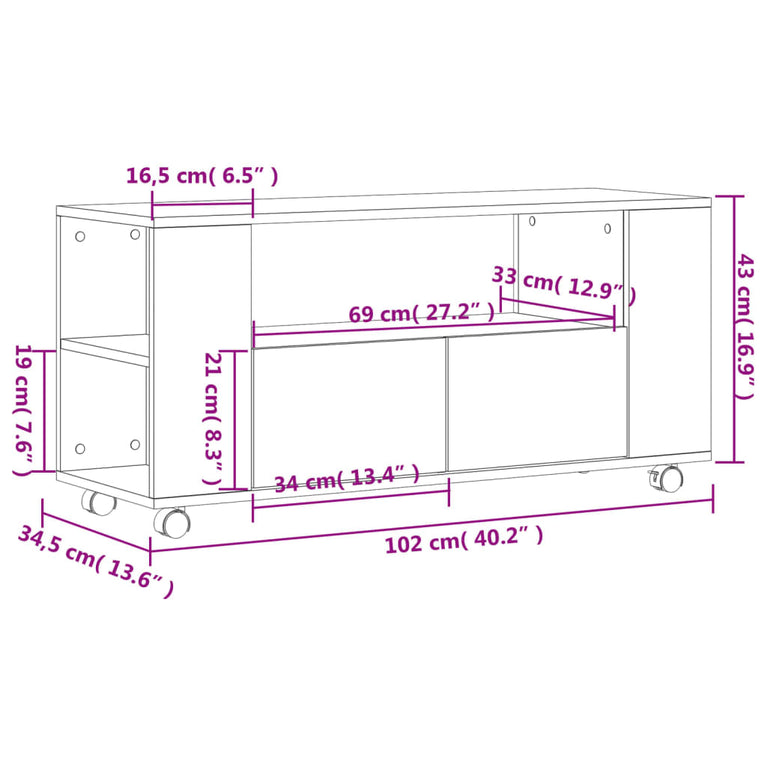 Tv-meubel 102x34,5x43 cm bewerkt hout grijs sonoma eikenkleurig MeubelReus