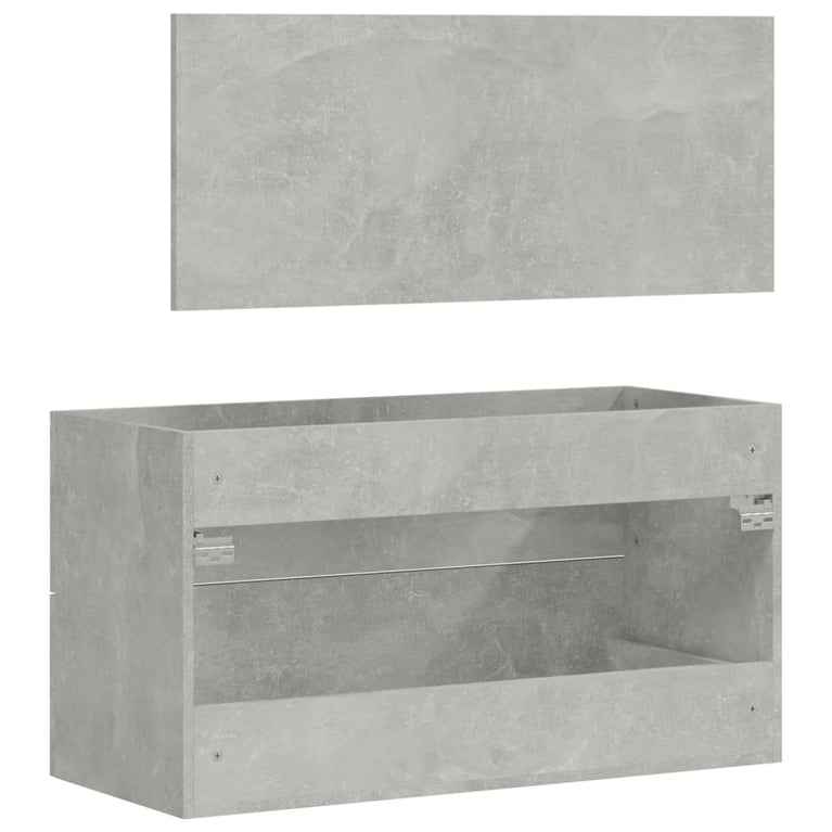 Badkamerkast met spiegel bewerkt hout betongrijs