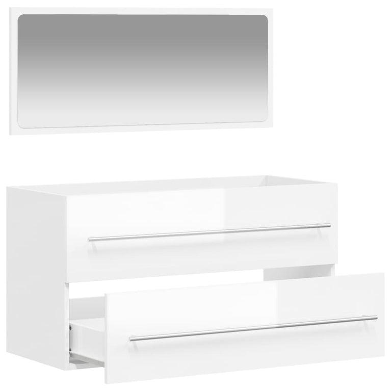 Badkamerkast met spiegel bewerkt hout hoogglans wit