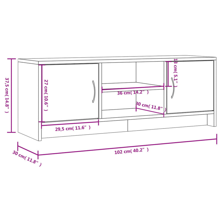 Tv-meubel 102x30x37,5 cm bewerkt hout gerookt eikenkleurig MeubelReus