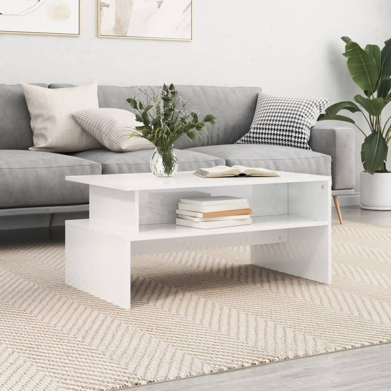 Salontafel 90x55x42,5 cm bewerkt hout hoogglans wit MeubelReus