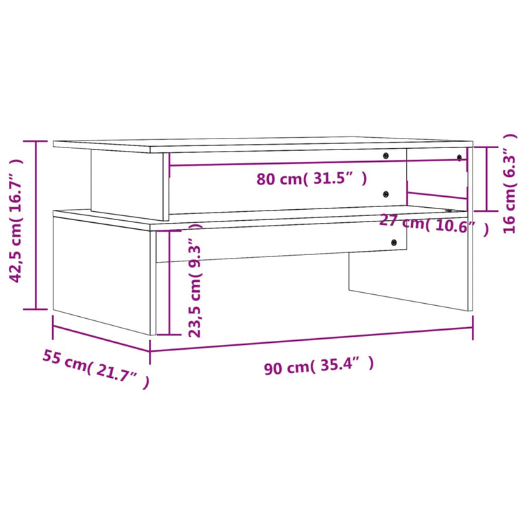 Salontafel 90x55x42,5 cm bewerkt hout grijs sonoma eikenkleur MeubelReus