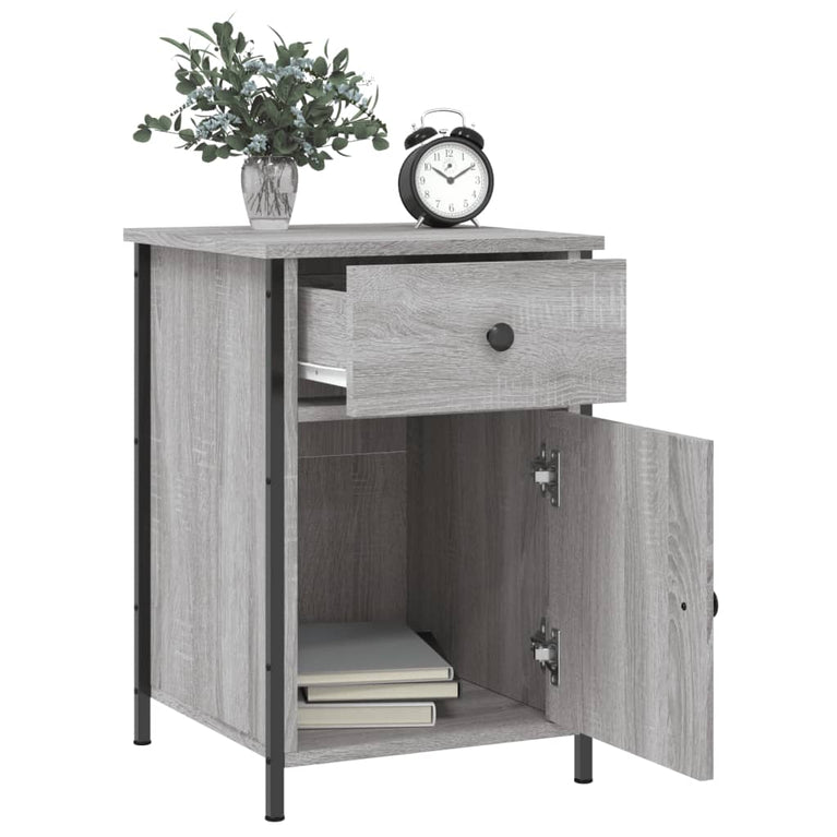 Nachtkastje 40x42x60 cm bewerkt hout grijs sonoma eikenkleurig MeubelReus