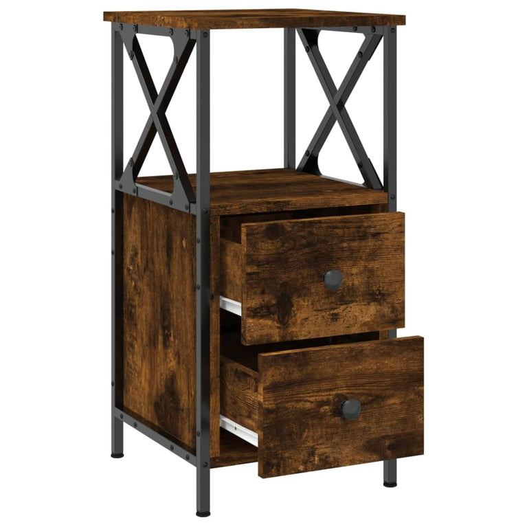 Nachtkastje 34x35,5x70 cm bewerkt hout gerookt eikenkleurig MeubelReus