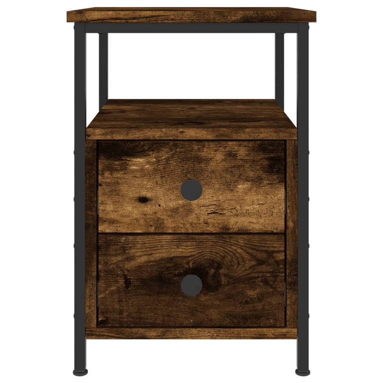 Nachtkastje 34x35,5x50 cm bewerkt hout gerookt eikenkleurig MeubelReus