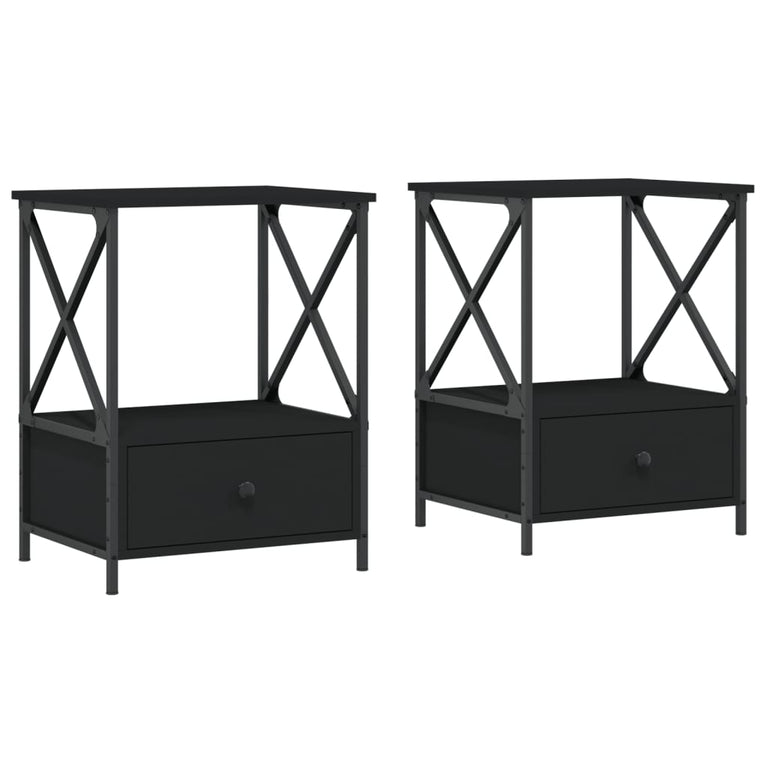 Nachtkastjes 2 st 50x41x65 cm bewerkt hout zwart MeubelReus