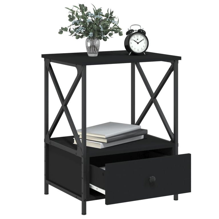 Nachtkastjes 2 st 50x41x65 cm bewerkt hout zwart MeubelReus