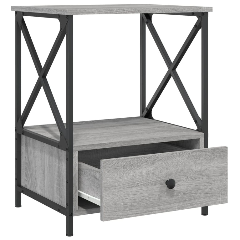 Nachtkastje 50x41x65 cm bewerkt hout grijs sonoma eikenkleurig MeubelReus
