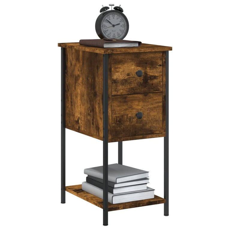 Nachtkastje 32x42x70 cm bewerkt hout gerookt eikenkleurig MeubelReus