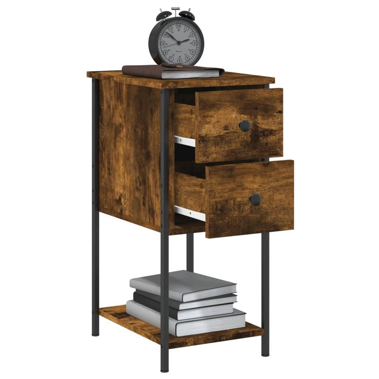 Nachtkastje 32x42x70 cm bewerkt hout gerookt eikenkleurig MeubelReus