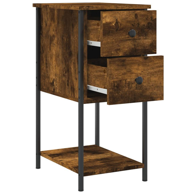 Nachtkastje 32x42x70 cm bewerkt hout gerookt eikenkleurig MeubelReus