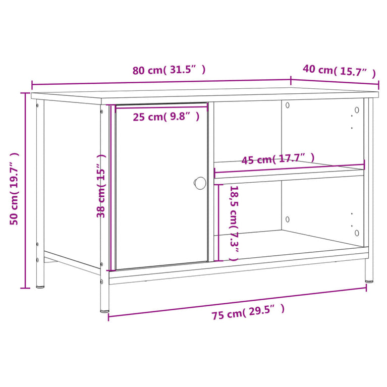 Tv-meubel 80x40x50 cm bewerkt hout zwart MeubelReus