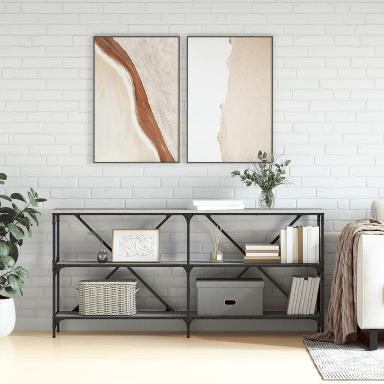 Wandtafel 160x30x75 cm bewerkt hout en ijzer grijs sonoma eiken MeubelReus