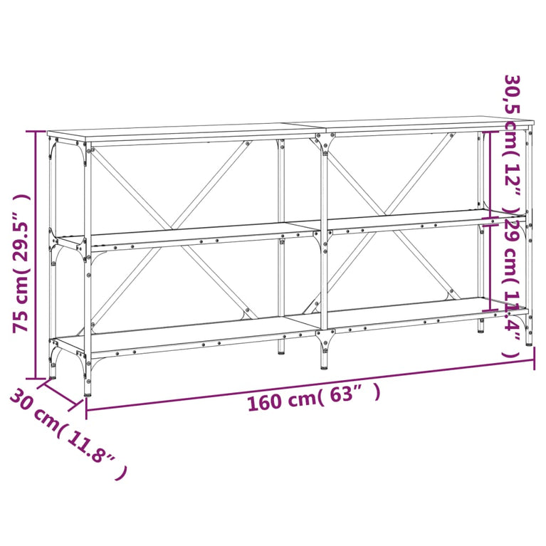 Wandtafel 160x30x75 cm bewerkt hout en ijzer bruin eikenkleur MeubelReus