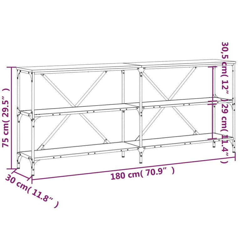 Wandtafel 180x30x75 cm bewerkt hout en ijzer gerookt eikenkleur MeubelReus