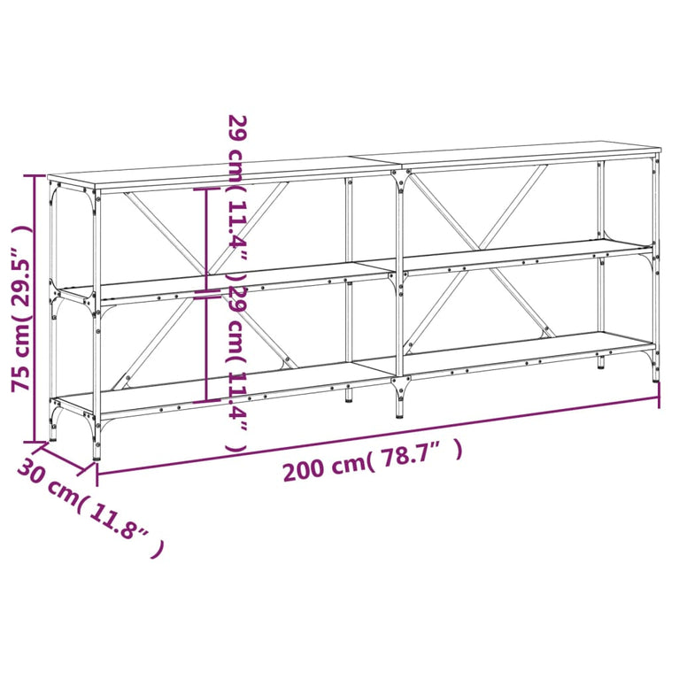 Wandtafel 200x30x75 cm bewerkt hout en ijzer gerookt eikenkleur MeubelReus