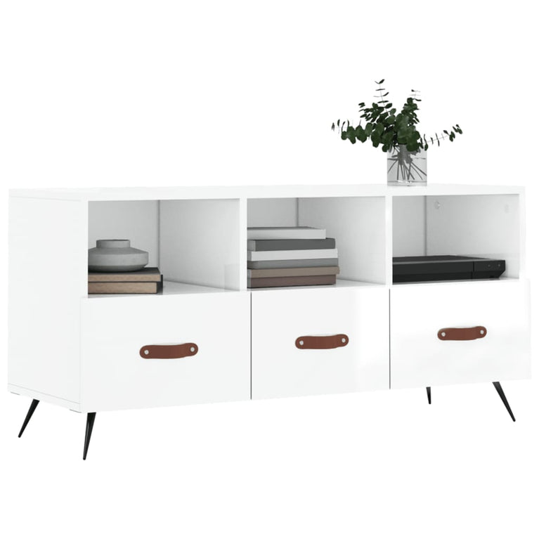 Tv-meubel 102x36x50 cm bewerkt hout hoogglans wit MeubelReus