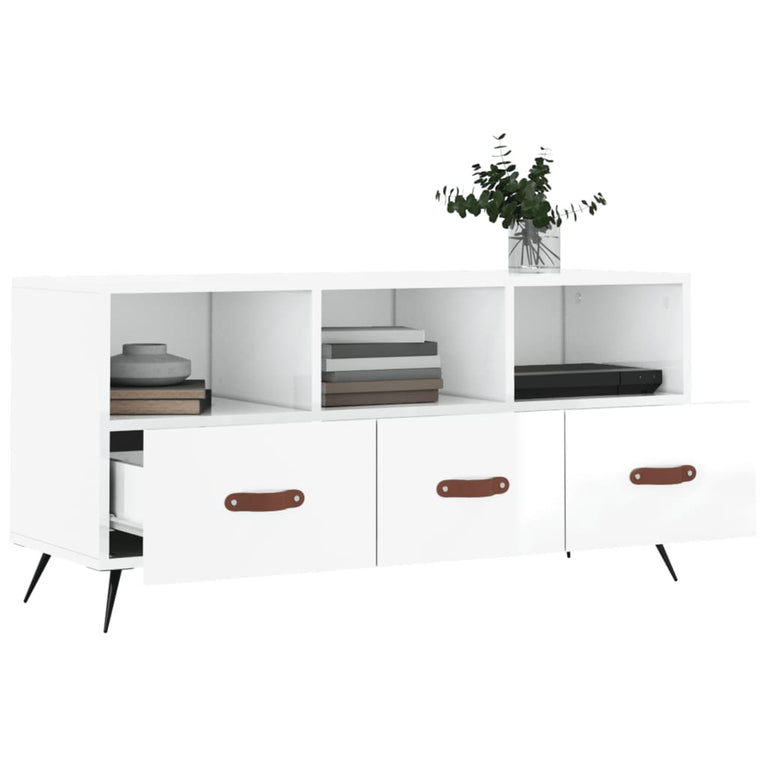 Tv-meubel 102x36x50 cm bewerkt hout hoogglans wit MeubelReus