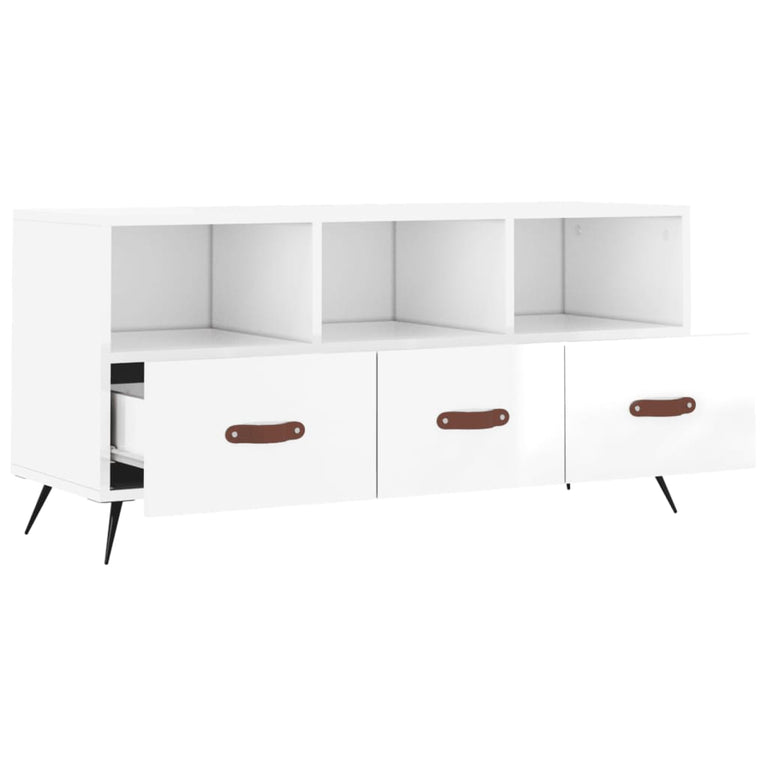 Tv-meubel 102x36x50 cm bewerkt hout hoogglans wit MeubelReus