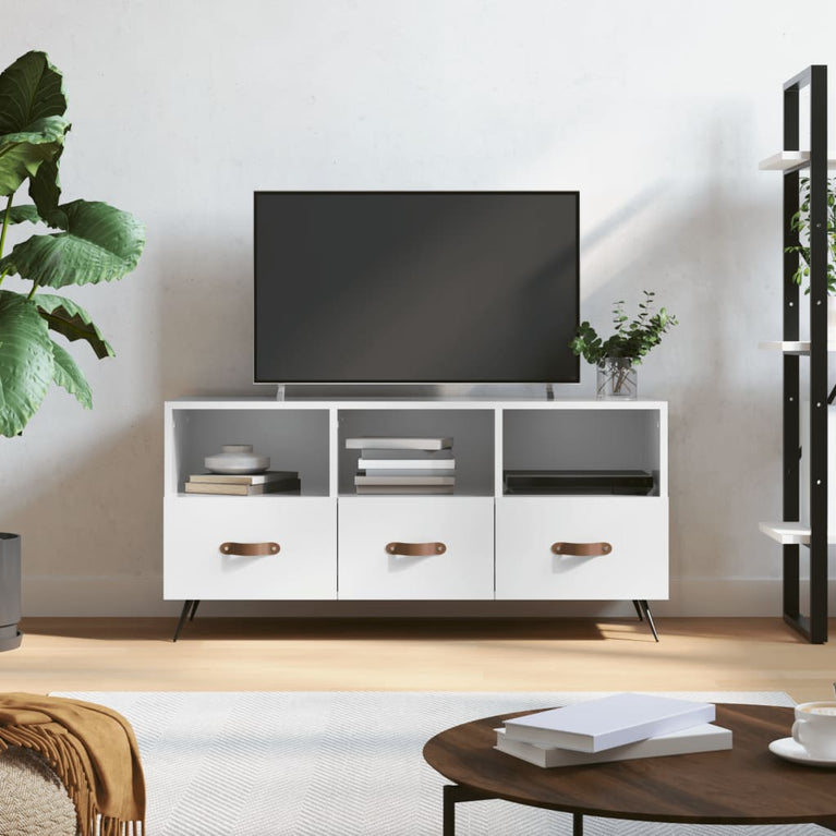Tv-meubel 102x36x50 cm bewerkt hout hoogglans wit MeubelReus