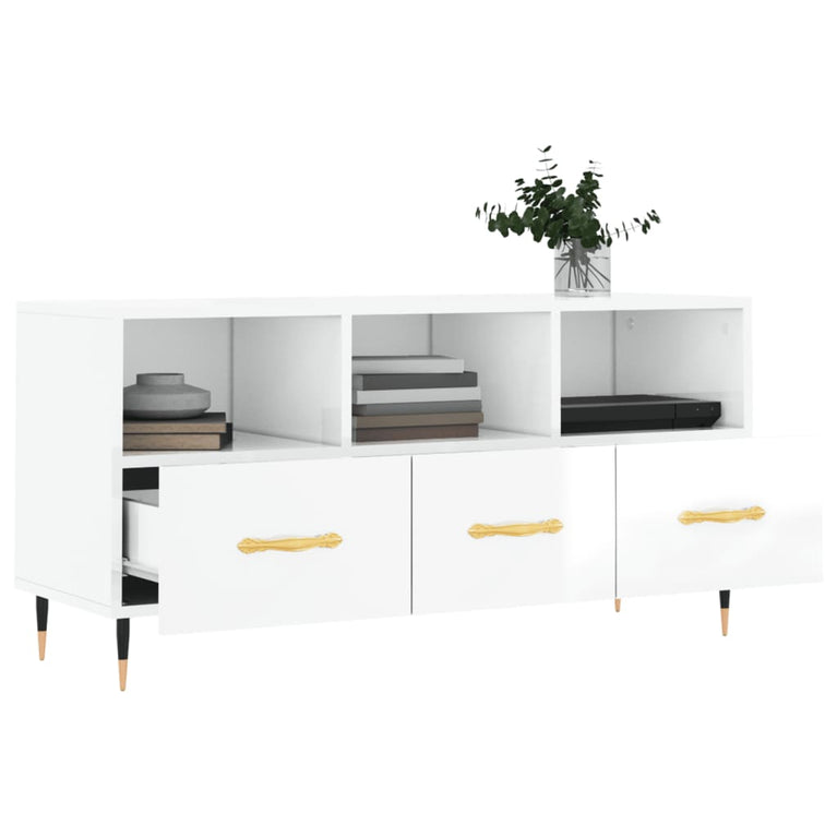 Tv-meubel 102x36x50 cm bewerkt hout hoogglans wit MeubelReus