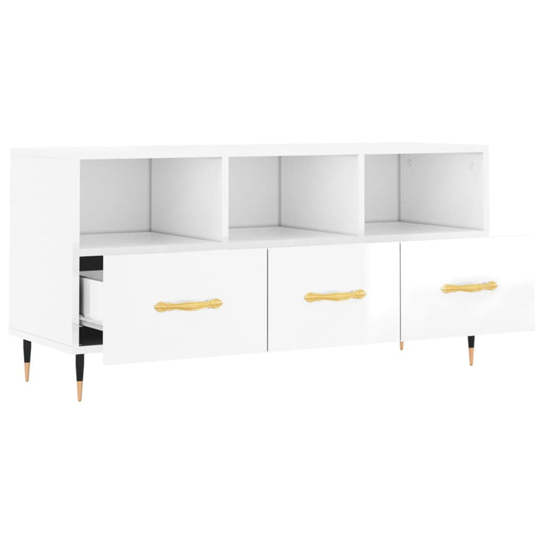 Tv-meubel 102x36x50 cm bewerkt hout hoogglans wit MeubelReus