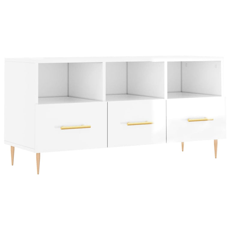 Tv-meubel 102x36x50 cm bewerkt hout hoogglans wit MeubelReus