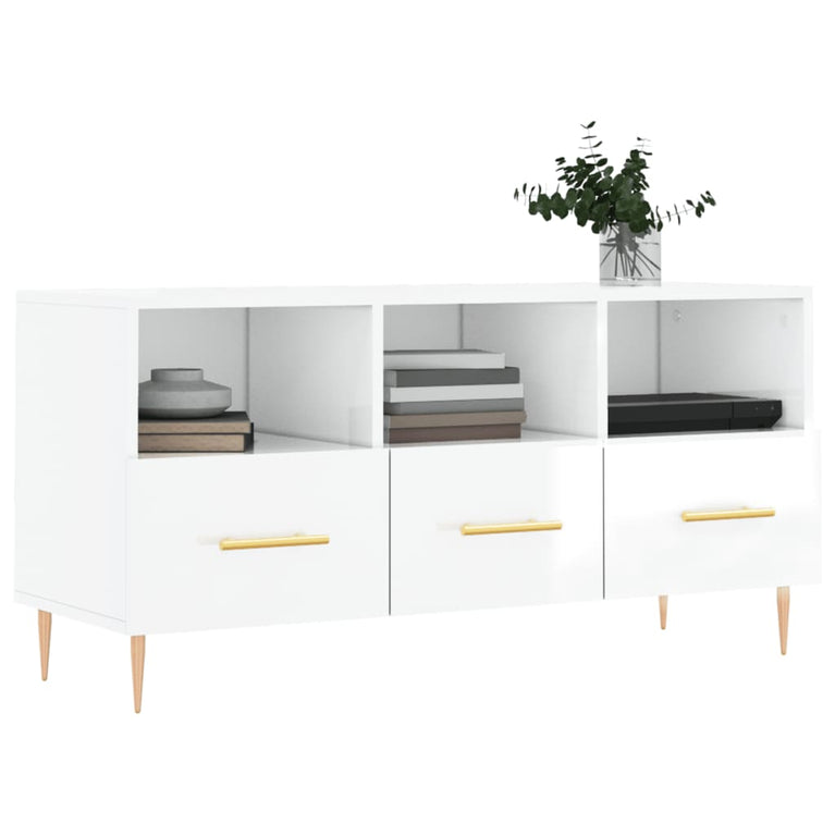 Tv-meubel 102x36x50 cm bewerkt hout hoogglans wit MeubelReus