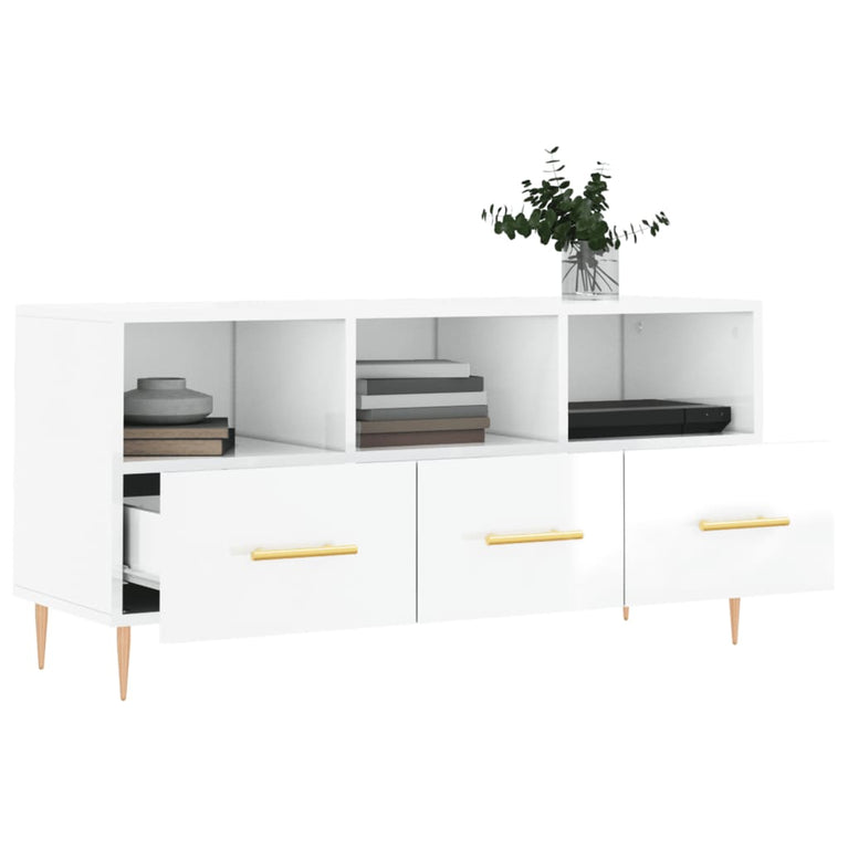 Tv-meubel 102x36x50 cm bewerkt hout hoogglans wit MeubelReus