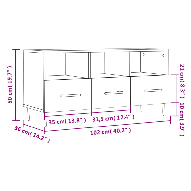Tv-meubel 102x36x50 cm bewerkt hout bruin eikenkleur MeubelReus