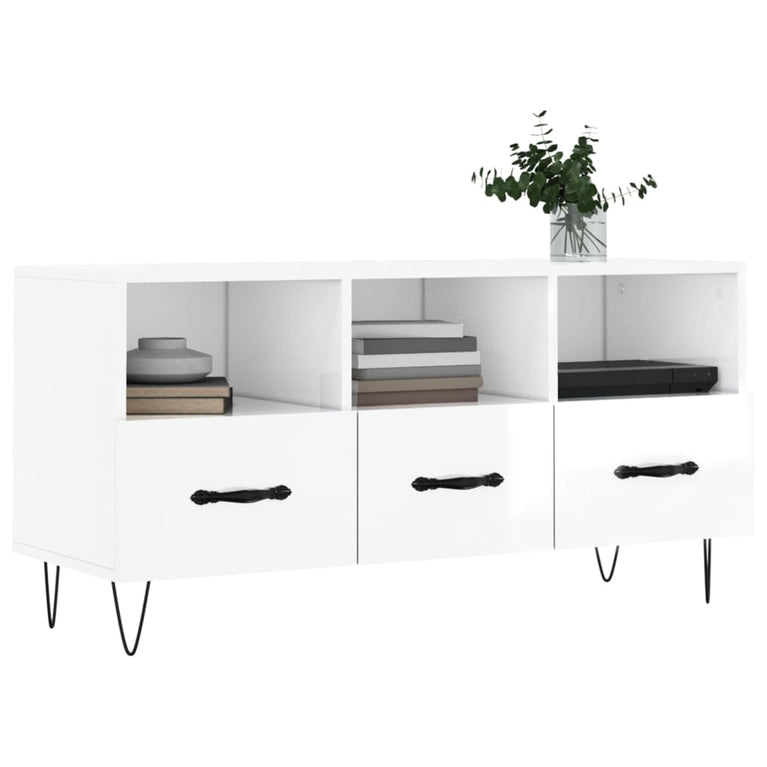Tv-meubel 102x36x50 cm bewerkt hout hoogglans wit MeubelReus
